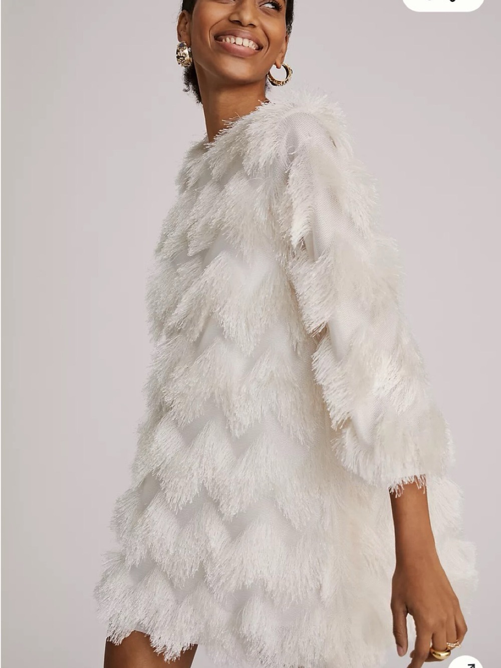 Hutch Ivory Feathered Fringe Mini Dress
